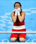 8 August 2021; Kellie Harrington of Ireland reacts after defeating Beatriz Ferreira of Brazil in their women's lightweight final bout at the Kokugikan Arena during the 2020 Tokyo Summer Olympic Games in Tokyo, Japan. Photo by Brendan Moran/Sportsfile