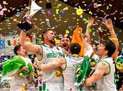 15 August 2021; Ireland captain Jason Killeen celebrates with team-mates after the FIBA Men’s European Championship for Small Countries day five match between Ireland and Malta at National Basketball Arena in Tallaght, Dublin. Photo by Eóin Noonan/Sportsfile