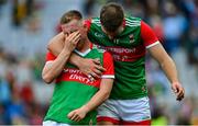 11 September 2021; Ryan O'Donoghue of Mayo is consoled by team-mate Aidan O'Shea after the GAA Football All-Ireland Senior Championship Final match between Mayo and Tyrone at Croke Park in Dublin. Photo by Brendan Moran/Sportsfile