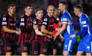 13 September 2021; Bohemians and Finn Harps players jostle for position before a corner kick during the SSE Airtricity League Premier Division match between Finn Harps and Bohemians at Finn Park in Ballybofey, Donegal. Photo by Ramsey Cardy/Sportsfile