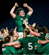 20 November 2021; Ciara Griffin of Ireland is lifted by team-mates after the Autumn Test Series match between Ireland and Japan at the RDS Arena in Dublin. Photo by Harry Murphy/Sportsfile