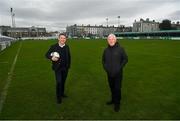 3 December 2021; Cabinteely FC chairman Tony Richardson, left, and Cabinteely FC Head of Football Pat Devlin before a Bray Wanderers FC and Cabinteely FC Media Conference at Carlisle Grounds in Bray, Wicklow. Photo by Eóin Noonan/Sportsfile