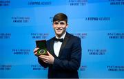 3 December 2021; Colm Whelan of UCD with his first division team of the year award during the PFA Ireland Awards at The Marker Hotel in Dublin. Photo by Stephen McCarthy/Sportsfile