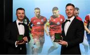3 December 2021; John Ross Wilson, left, and Luke Byrne of Shelbourne with their First Division team of the year awards during the PFA Ireland Awards at The Marker Hotel in Dublin. Photo by Stephen McCarthy/Sportsfile