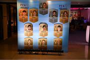 3 December 2021; A general view of the Premier Division team of the year, shown on FIFA 21 Ultimate Team player cards during the PFA Ireland Awards at The Marker Hotel in Dublin. Photo by Stephen McCarthy/Sportsfile