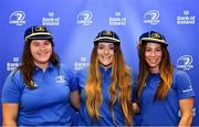 3 December 2021; Newly capped players, from left, Alice O'Dowd, Mary Healy and Emily McKeown with their caps during the Leinster Rugby Womens Cap and Jersey Presentation at the RDS Library in Dublin. Photo by Sam Barnes/Sportsfile