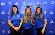 3 December 2021; Newly capped players, from left, Alice O'Dowd, Mary Healy and Emily McKeown with their caps during the Leinster Rugby Womens Cap and Jersey Presentation at the RDS Library in Dublin. Photo by Sam Barnes/Sportsfile