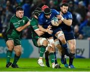 3 December 2021; Ryan Baird of Leinster supported by team-mate Robbie Henshaw is tackled by Eoghan Masterson of Connacht during the United Rugby Championship match between Leinster and Connacht at the RDS Arena in Dublin. Photo by Brendan Moran/Sportsfile
