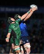 3 December 2021; Ryan Baird of Leinster wins possession from a line-out ahead of Ultan Dillane of Connacht during the United Rugby Championship match between Leinster and Connacht at the RDS Arena in Dublin. Photo by Brendan Moran/Sportsfile