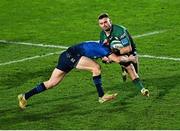 3 December 2021; Oran McNulty of Connacht is tackled by Garry Ringrose of Leinster during the United Rugby Championship match between Leinster and Connacht at the RDS Arena in Dublin. Photo by Ramsey Cardy/Sportsfile