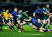 3 December 2021; Sammy Arnold of Connacht goes over to score his side's second try despite the attempted tackle from Garry Ringrose of Leinster during the United Rugby Championship match between Leinster and Connacht at the RDS Arena in Dublin. Photo by Ramsey Cardy/Sportsfile