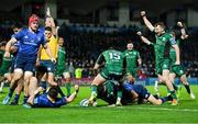 3 December 2021; Connacht players celebrate after Sammy Arnold scored their side's second try during the United Rugby Championship match between Leinster and Connacht at the RDS Arena in Dublin. Photo by Ramsey Cardy/Sportsfile