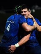 3 December 2021; Dan Sheehan of Leinster, right, is congratulated by team-mate Ryan Baird after scoring his side's third try during the United Rugby Championship match between Leinster and Connacht at the RDS Arena in Dublin. Photo by Sam Barnes/Sportsfile