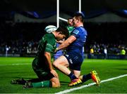 3 December 2021; Dan Sheehan of Leinster celebrates after scoring his side's third try during the United Rugby Championship match between Leinster and Connacht at the RDS Arena in Dublin. Photo by Sam Barnes/Sportsfile