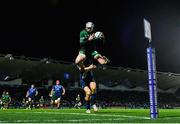 3 December 2021; Mack Hansen of Connacht scores his side's first try during the United Rugby Championship match between Leinster and Connacht at the RDS Arena in Dublin. Photo by Ramsey Cardy/Sportsfile