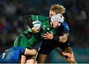 3 December 2021; Mack Hansen of Connacht is tackled by Andrew Porter of Leinster during the United Rugby Championship match between Leinster and Connacht at the RDS Arena in Dublin. Photo by Brendan Moran/Sportsfile