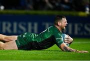 3 December 2021; Conor Oliver of Connacht scores his side's third try during the United Rugby Championship match between Leinster and Connacht at the RDS Arena in Dublin. Photo by Sam Barnes/Sportsfile