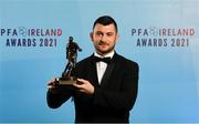 3 December 2021; PFA Ireland First Division Player of the Year Ryan Brennan of Shelbourne with his award during the PFA Ireland Awards at The Marker Hotel in Dublin. Photo by Stephen McCarthy/Sportsfile
