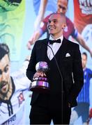 3 December 2021; PFA Ireland Player of the Year Award Georgie Kelly of Bohemians with his award during the PFA Ireland Awards at The Marker Hotel in Dublin. Photo by Stephen McCarthy/Sportsfile