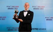 3 December 2021; PFA Ireland Player of the Year Award Georgie Kelly of Bohemians with his award during the PFA Ireland Awards at The Marker Hotel in Dublin. Photo by Stephen McCarthy/Sportsfile