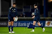 3 December 2021; Brothers Harry Byrne, right, and Ross Byrne of Leinster warm-up before the United Rugby Championship match between Leinster and Connacht at the RDS Arena in Dublin. Photo by Brendan Moran/Sportsfile