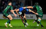 3 December 2021; Hugo Keenan of Leinster is tackled by Oran McNulty and Ultan Dillane of Connacht during the United Rugby Championship match between Leinster and Connacht at the RDS Arena in Dublin. Photo by Brendan Moran/Sportsfile