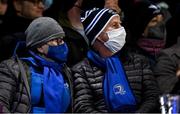 3 December 2021; Supporters wearing facemasks during the United Rugby Championship match between Leinster and Connacht at the RDS Arena in Dublin. Photo by Brendan Moran/Sportsfile