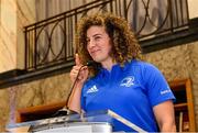 3 December 2021; Leinster Women's Rugby, Player of the Series 2021 Jenny Murphy speaking during the Leinster Rugby Womens Cap and Jersey Presentation at the RDS Library in Dublin. Photo by Sam Barnes/Sportsfile