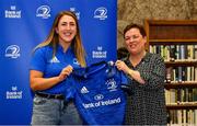 3 December 2021; Rachel Horan is presented with her jersey by Paula Murphy, Head of Strategic Sponsorship and Corporate & Social Responsibility at Bank of Ireland, during the Leinster Rugby Womens Cap and Jersey Presentation at the RDS Library in Dublin. Photo by Sam Barnes/Sportsfile