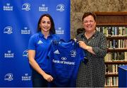3 December 2021; Niamh Byrne is presented with her jersey by Paula Murphy, Head of Strategic Sponsorship and Corporate & Social Responsibility at Bank of Ireland, during the Leinster Rugby Womens Cap and Jersey Presentation at the RDS Library in Dublin. Photo by Sam Barnes/Sportsfile