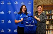 3 December 2021; Lisa Callan is presented with her jersey by Paula Murphy, Head of Strategic Sponsorship and Corporate & Social Responsibility at Bank of Ireland, during the Leinster Rugby Womens Cap and Jersey Presentation at the RDS Library in Dublin. Photo by Sam Barnes/Sportsfile