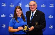 3 December 2021; Alice O'Dowd is presented with her cap by Leinster Rugby President John Walsh during the Leinster Rugby Womens Cap and Jersey Presentation at the RDS Library in Dublin. Photo by Sam Barnes/Sportsfile