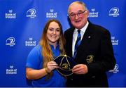 3 December 2021; Mary Healy is presented with her cap by Leinster Rugby President John Walsh during the Leinster Rugby Womens Cap and Jersey Presentation at the RDS Library in Dublin. Photo by Sam Barnes/Sportsfile