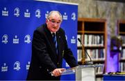 3 December 2021; Leinster Rugby President John Walsh speaking during the Leinster Rugby Womens Cap and Jersey Presentation at the RDS Library in Dublin. Photo by Sam Barnes/Sportsfile