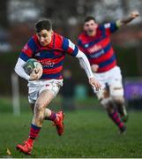 4 December 2021; Jack Power of Clontarf makes a break during the Energia Men’s All-Ireland League Division 1A match between Clontarf and Dublin University at Castle Avenue in Dublin. Photo by David Fitzgerald/Sportsfile