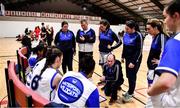 4 December 2021; WIT Waterford Wildcats head coach Tommy O'Mahony gives a team talk before the InsureMyHouse.ie Paudie O’Connor Cup Quarter-Final match between Fr. Mathews and WIT Waterford Wildcats at Fr. Mathews Arena in Cork. Photo by Sam Barnes/Sportsfile