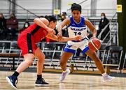 4 December 2021; Rachel Thompson of WIT Waterford Wildcats in action against Tricia Byrne of Fr Mathews during the InsureMyHouse.ie Paudie O’Connor Cup Quarter-Final match between Fr. Mathews and WIT Waterford Wildcats at Fr. Mathews Arena in Cork. Photo by Sam Barnes/Sportsfile