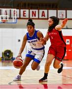 4 December 2021; Rachel Thompson of WIT Waterford Wildcats in action against Amy Corkery of Fr Mathews during the InsureMyHouse.ie Paudie O’Connor Cup Quarter-Final match between Fr. Mathews and WIT Waterford Wildcats at Fr. Mathews Arena in Cork. Photo by Sam Barnes/Sportsfile