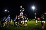 4 December 2021; Aoife McDermott of Railway Union wins possession from a line-out during the Energia Women's All-Ireland League Division 1 match between Railway Union RFC and Galwegians at Willow Lodge in Dublin. Photo by David Fitzgerald/Sportsfile