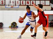 4 December 2021; Rachel Thompson of WIT Waterford Wildcats in action against Amy Corkery of Fr Mathews during the InsureMyHouse.ie Paudie O’Connor Cup Quarter-Final match between Fr. Mathews and WIT Waterford Wildcats at Fr. Mathews Arena in Cork. Photo by Sam Barnes/Sportsfile