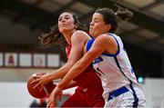 4 December 2021; Shannon Brady of Fr Mathews in action against Sinead Deegan of WIT Waterford Wildcats during the InsureMyHouse.ie Paudie O’Connor Cup Quarter-Final match between Fr. Mathews and WIT Waterford Wildcats at Fr. Mathews Arena in Cork. Photo by Sam Barnes/Sportsfile