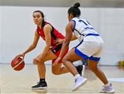 4 December 2021; Anna Lynch of Fr Mathews in action against Rachel Thompson of WIT Waterford Wildcats during the InsureMyHouse.ie Paudie O’Connor Cup Quarter-Final match between Fr. Mathews and WIT Waterford Wildcats at Fr. Mathews Arena in Cork. Photo by Sam Barnes/Sportsfile