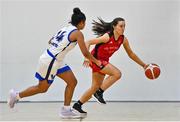 4 December 2021; Anna Lynch of Fr Mathews in action against Rachel Thompson of WIT Waterford Wildcats during the InsureMyHouse.ie Paudie O’Connor Cup Quarter-Final match between Fr. Mathews and WIT Waterford Wildcats at Fr. Mathews Arena in Cork. Photo by Sam Barnes/Sportsfile