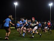 4 December 2021; Siobhan McCarthy of Railway Union makes a break during the Energia Women's All-Ireland League Division 1 match between Railway Union RFC and Galwegians at Willow Lodge in Dublin. Photo by David Fitzgerald/Sportsfile