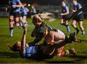 4 December 2021; Chloe Blackmore of Railway Union in action against Ellen Connolly of Galwegians during the Energia Women's All-Ireland League Division 1 match between Railway Union RFC and Galwegians at Willow Lodge in Dublin. Photo by David Fitzgerald/Sportsfile
