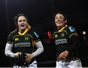4 December 2021; Lindsay Peat, right, and Kate McCarthy of Railway Union during the Energia Women's All-Ireland League Division 1 match between Railway Union RFC and Galwegians at Willow Lodge in Dublin. Photo by David Fitzgerald/Sportsfile