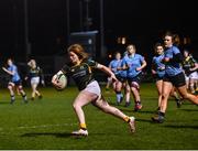 4 December 2021; Amanda McQuade of Railway Union on her way to scoring a try during the Energia Women's All-Ireland League Division 1 match between Railway Union RFC and Galwegians at Willow Lodge in Dublin. Photo by David Fitzgerald/Sportsfile
