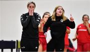 4 December 2021; Fr Mathews head coach Niamh Dwyer, left, looks on in the fourth quarter during the InsureMyHouse.ie Paudie O’Connor Cup Quarter-Final match between Fr. Mathews and WIT Waterford Wildcats at Fr. Mathews Arena in Cork. Photo by Sam Barnes/Sportsfile