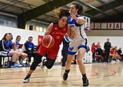 4 December 2021; Grainne Dwyer of Fr Mathews in action against Kate Hickey of WIT Waterford Wildcats during the InsureMyHouse.ie Paudie O’Connor Cup Quarter-Final match between Fr. Mathews and WIT Waterford Wildcats at Fr. Mathews Arena in Cork. Photo by Sam Barnes/Sportsfile