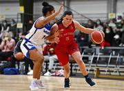 4 December 2021; Tricia Byrne of Fr Mathews in action against Rachel Thompson of WIT Waterford Wildcats during the InsureMyHouse.ie Paudie O’Connor Cup Quarter-Final match between Fr. Mathews and WIT Waterford Wildcats at Fr. Mathews Arena in Cork. Photo by Sam Barnes/Sportsfile